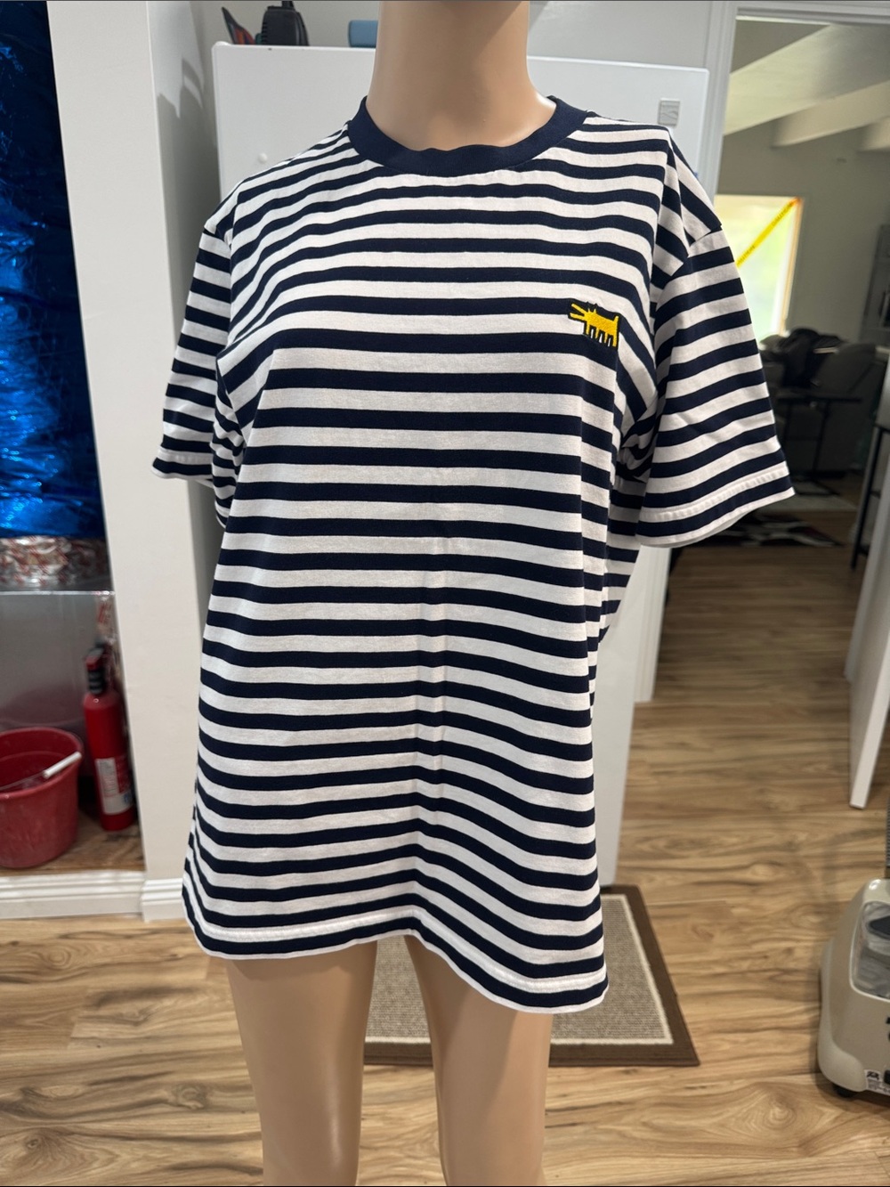 Striped Navy & White Short-Sleeve Tee with Yellow Dog Patch